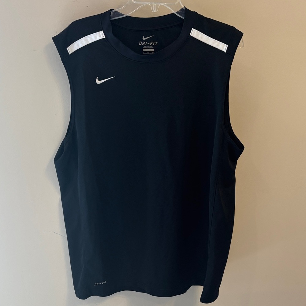 Nike Dri-FIT Men’s Black Sleeveless Athletic Tank with White Accents